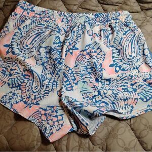 Crown & Ivy Blue and Pink Athletic Shorts Vibrant Paisley Design